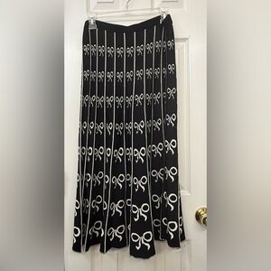 Grace Dane Lewis Black White Bows Midi Elastic Waistband Pull On Skirt Large